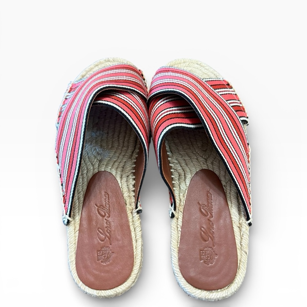 Loro Piana Crossover Red Suitcase Striped Canvas Espadrilles Sandals EU 37 US 7 - Picture 6 of 13